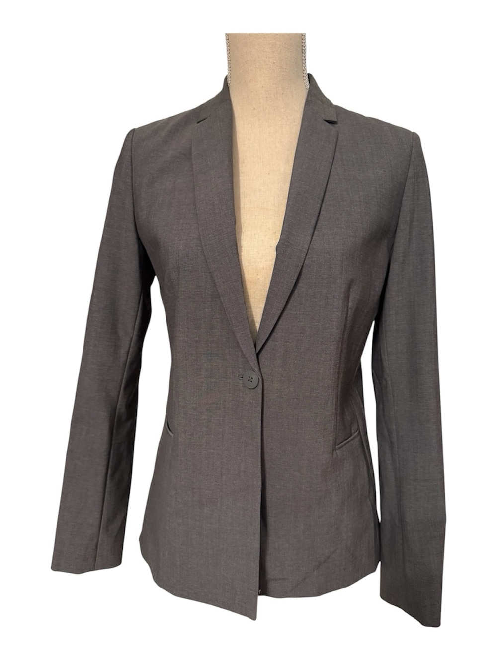 ELIE TAHARI JACKET BLAZER GRAY LONG SLEEVE POCKETS STRETCH WOOL SIZE 4